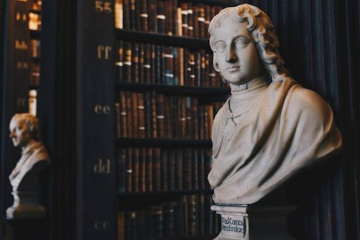 A Library with Immigration Law Tomes and Various Busts