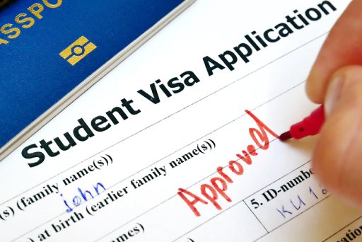 pen voting approved in checkbox in blank Student Visa application form with passport and pen