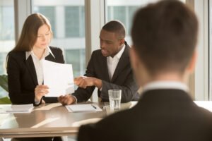 multiracial employers or recruiters making hiring decision